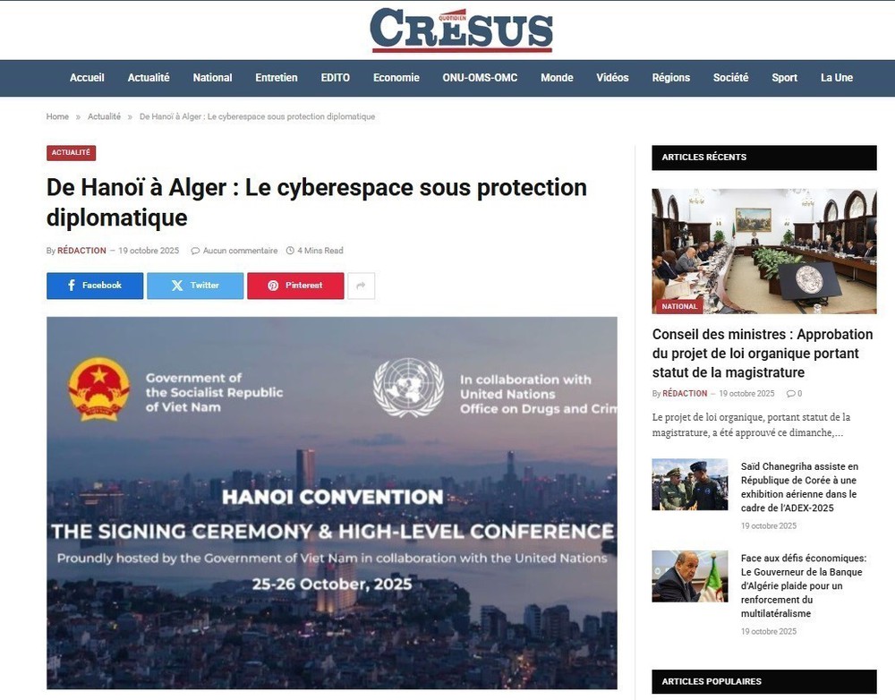 Công ước Hà Nội: Truyền thông Algeria đánh giá dấu mốc lịch sử khẳng định vai trò của Việt Nam trong an ninh mạng toàn cầu - Ảnh 1.