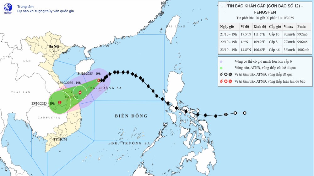 Ngày 22/10, bão trên vùng biển từ Huế đến Quảng Ngãi sẽ giảm cấp và có khả năng suy yếu dần - Ảnh 1.