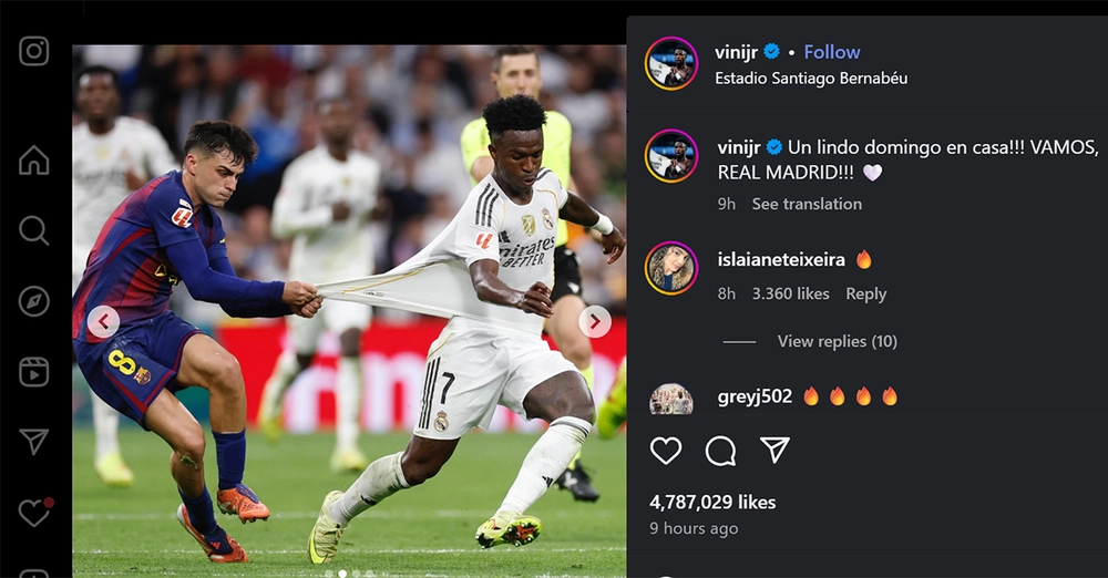 Bức ảnh Pedri "xin áo" Vinicius Jr gây bão mạng xã hội với lượt like cực khủng - Ảnh 1. Vinicius
