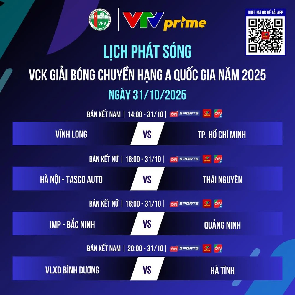Link xem trực tiếp bóng chuyền hạng A quốc gia 2025 vòng bán kết ngày 31/10 - Ảnh 5. Lịch thi đấu bóng chuyền hạng A quốc gia 2025 vòng bán kết - Ảnh 1.