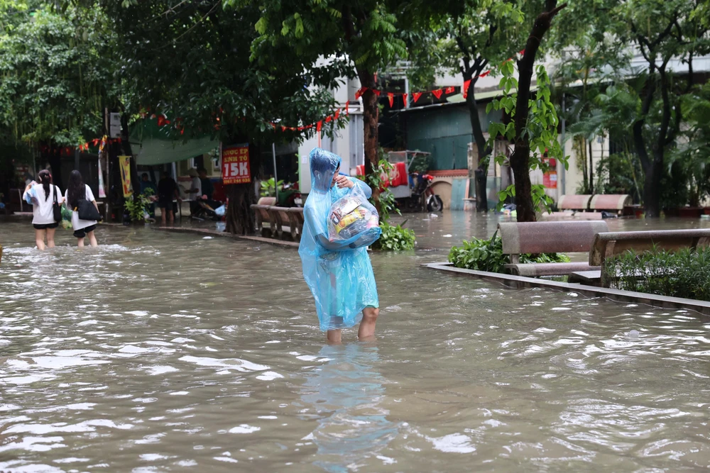 Người dân Hà Nội vất vả mưu sinh trong cảnh ngập lụt - Ảnh 1.