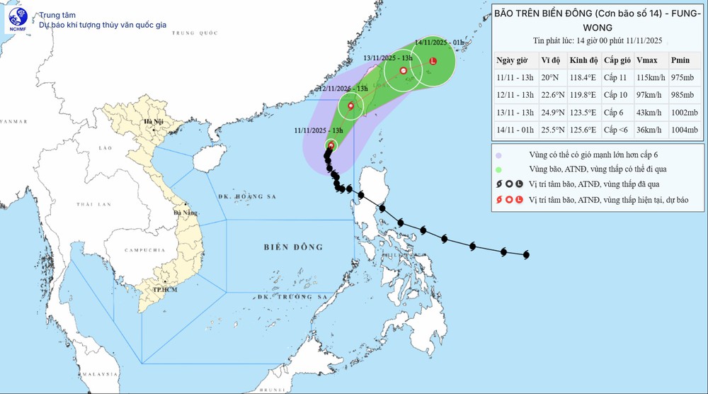 Bão số 14 vẫn giữ nguyên cường độ, hướng di chuyển và suy yếu dần - Ảnh 1.