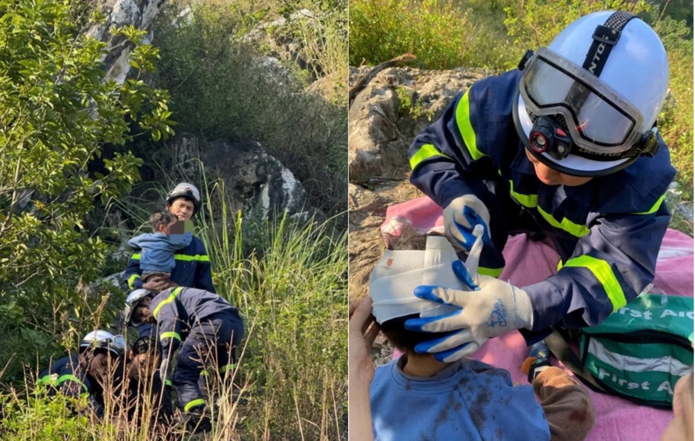Hà Nội: Nhanh chóng giải cứu 2 cháu bé bị mắc kẹt dưới hố sâu tại núi Trầm - Ảnh 1.