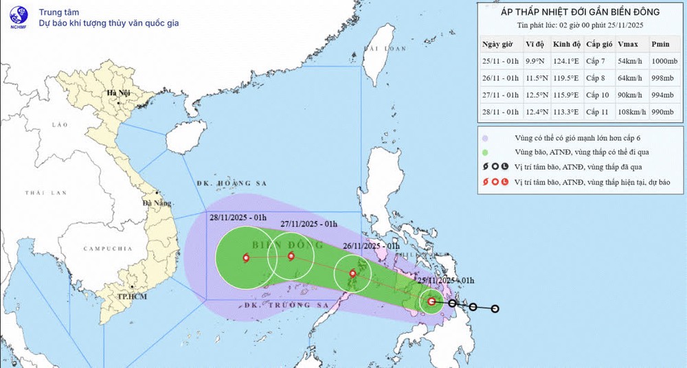 Dự báo đến 01 giờ 26/11, áp thấp nhiệt đới có khả năng đi vào Biển Đông, mạnh lên thành bão - Ảnh 1. Dự báo đến 01 giờ 26/11, áp thấp nhiệt đới có khả năng đi vào Biển Đông, mạnh lên thành bão - Ảnh 1.
