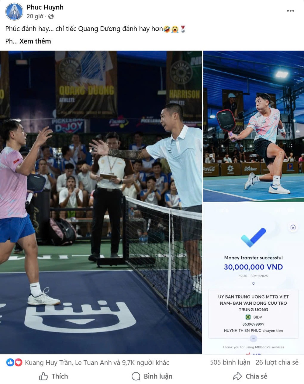 Ngôi sao pickleball hàng đầu Việt Nam lan tỏa yêu thương đến đồng bào - Ảnh 1.