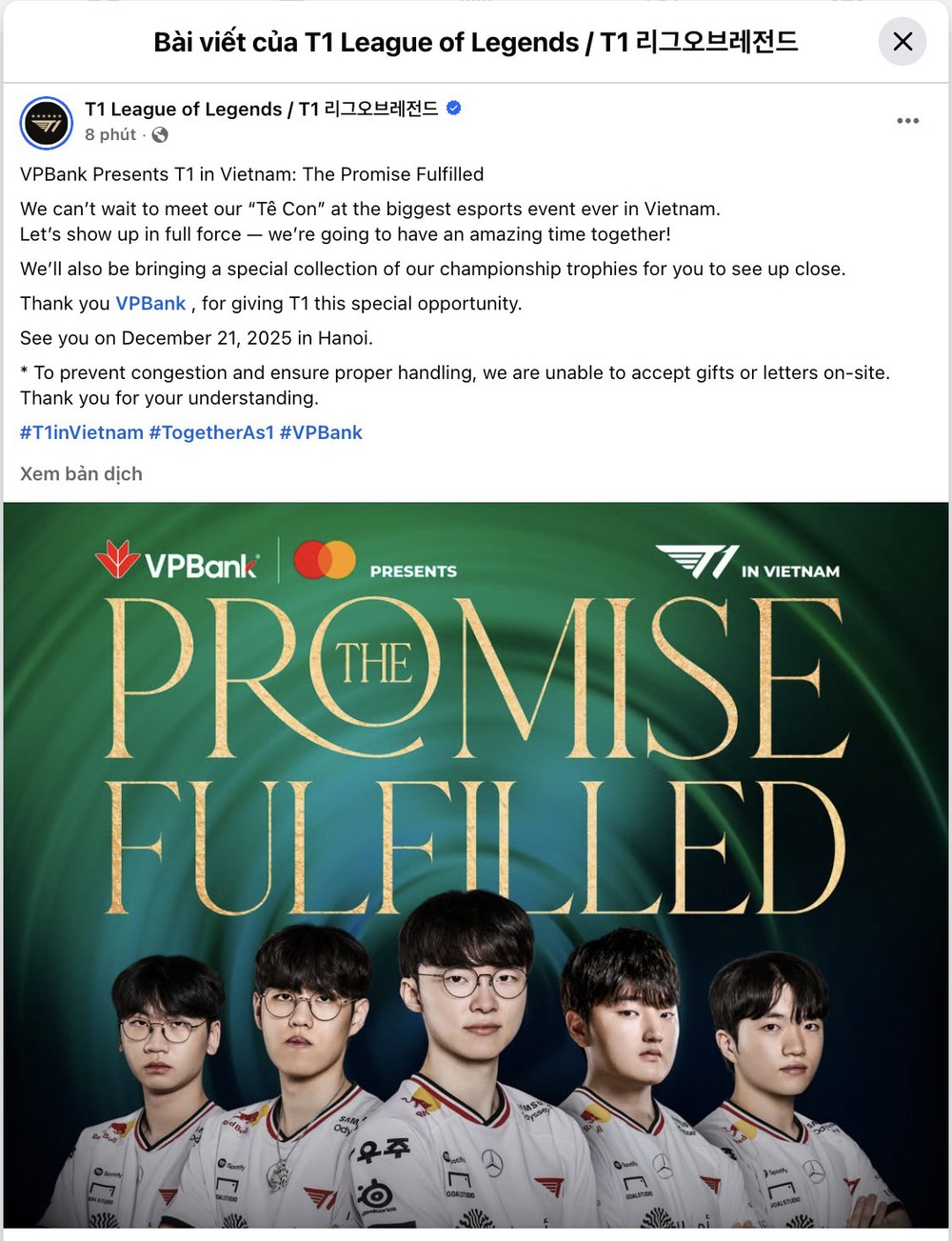 T1 và Faker xác nhận đến Việt Nam, háo hức được gặp &quot;Tê Con&quot; - Ảnh 1.