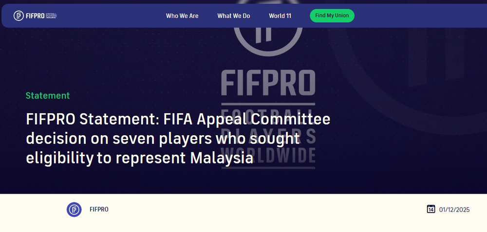 Liên Đoàn Cầu Thủ Chuyên Nghiệp Thế Giới Bênh Vực 7 Sao Nhập Tịch Malaysia, Phản Đối Án Phạt Của Fifa - Ảnh 1.