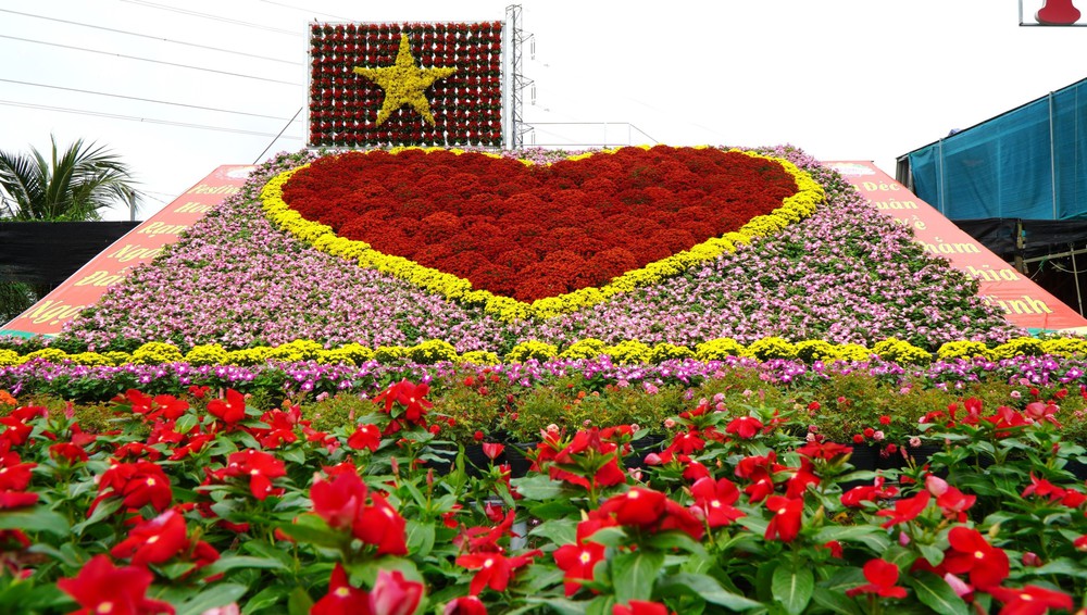 "Trái tim" khổng lồ làm từ 1.600 chậu hoa tươi ở Làng hoa Sa Đéc (Đồng Tháp) - Ảnh 2.