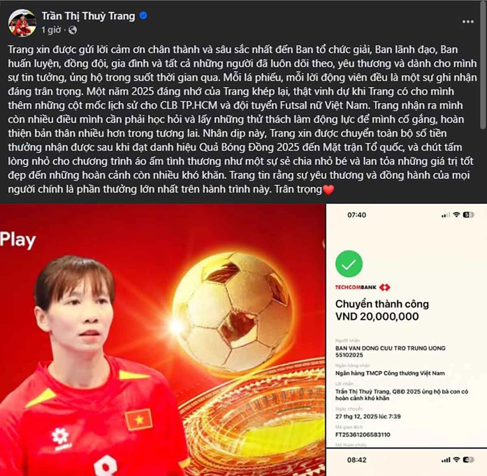 Tiền vệ Thùy Trang chính thức lên tiếng sau lễ trao giải Quả bóng Vàng Việt Nam, có hành động đầy ý nghĩa - Ảnh 1.