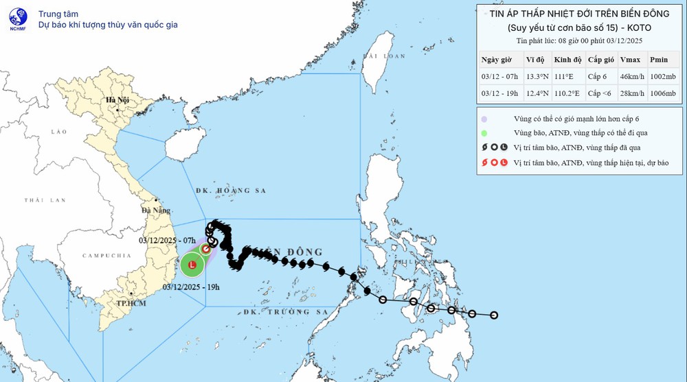 Áp thấp nhiệt đới di chuyển nhanh hướng về vùng biển Đắk Lắk - Khánh Hòa - Ảnh 1.