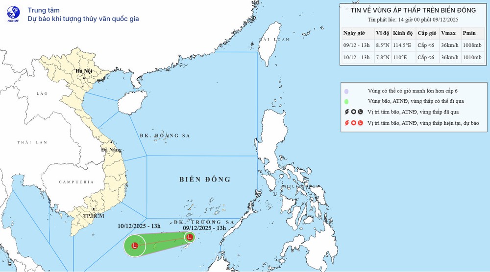 Xuất hiện vùng áp thấp trên khu vực phía Nam Biển Đông - Ảnh 1.