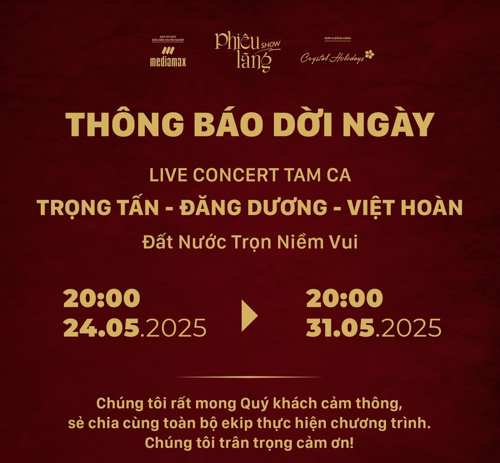Hàng loạt sự kiện văn hóa, giải trí thay đổi lịch diễn và tạm dừng trong thời gian Quốc tang nguyên Chủ tịch nước Trần Đức Lương - Ảnh 3.