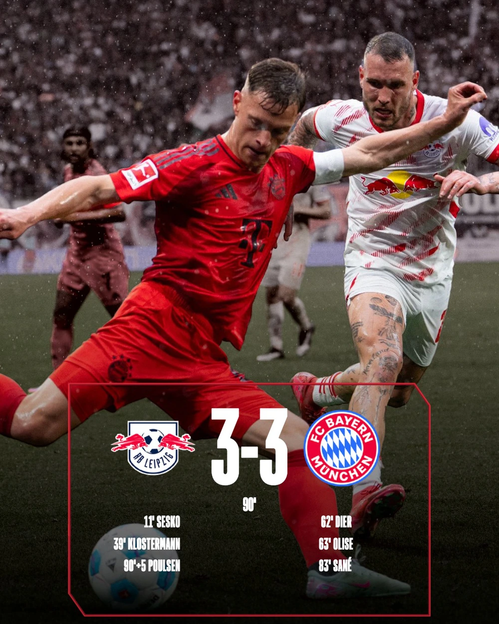 Kết quả bóng đá Bundesliga hôm nay: Bayern chưa thể vô địch sớm, Harry Kane vẫn phải chờ để có danh hiệu đầu tiên - Ảnh 1. Bayern có trận hòa kịch tính với RB Leipzig