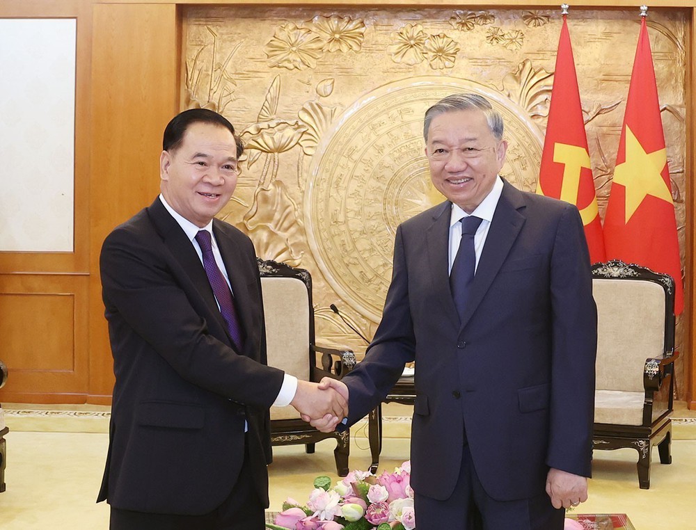 Tổng Bí thư Tô Lâm tiếp Chánh Văn phòng Trung ương Đảng Nhân dân Cách mạng Lào - Ảnh 1.
