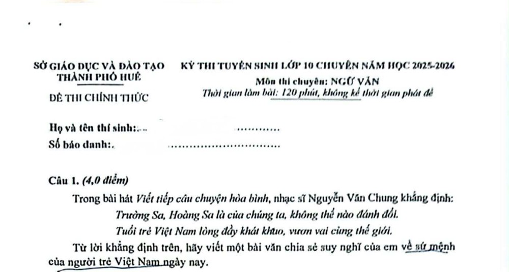 Lời ca khúc của nhạc sĩ Nguyễn Văn Chung vào đề thi Ngữ văn lớp 10 chuyên Quốc Học Huế - Ảnh 1.