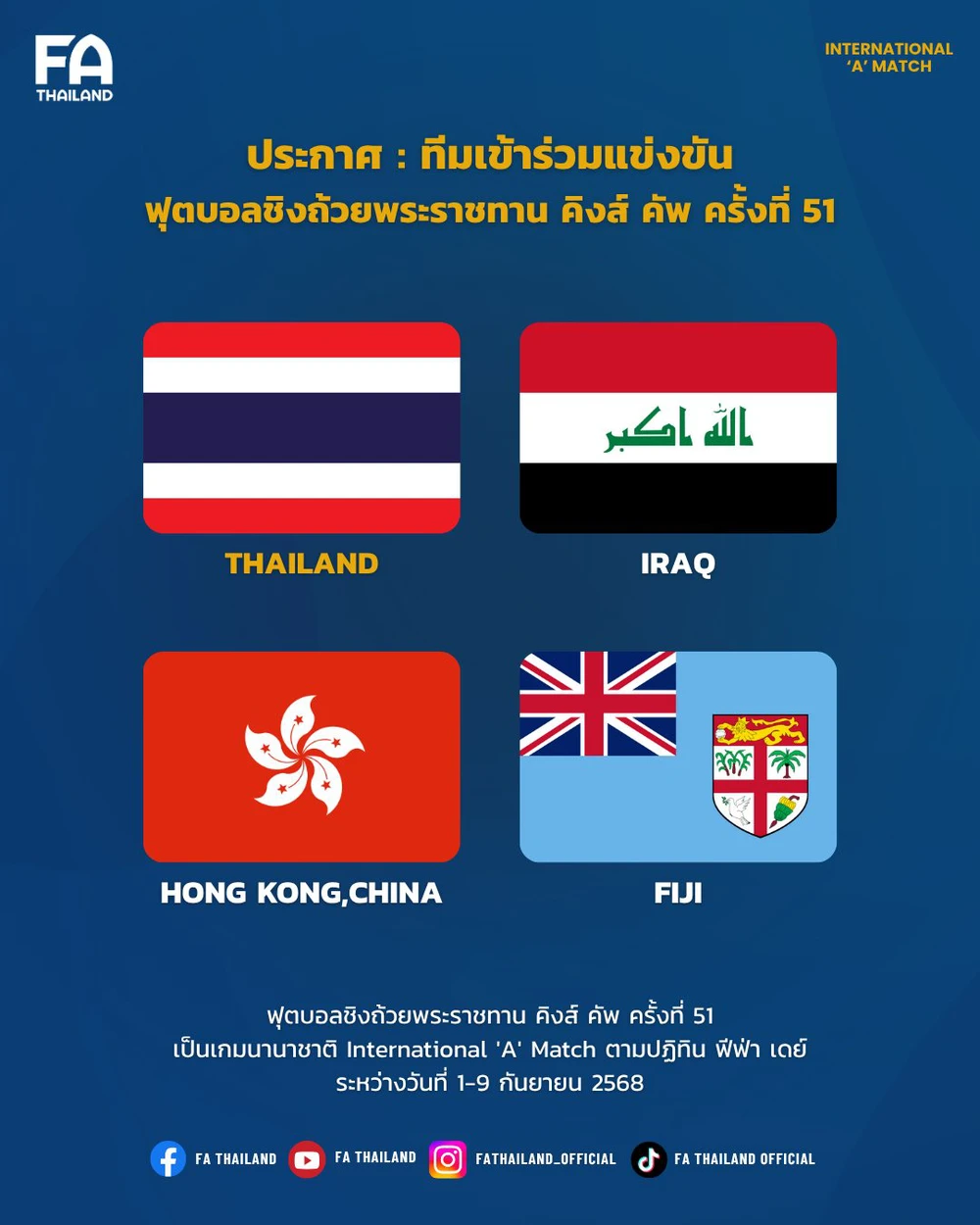 Thái Lan chốt đối thủ tại King’s Cup: Không có đội tuyển Việt Nam, Indonesia và Malaysia - Ảnh 1.