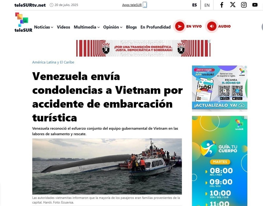 Venezuela gửi lời chia buồn đến Việt Nam sau vụ chìm tàu ở vịnh Hạ Long - Ảnh 1.