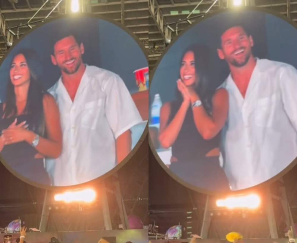 Messi và vợ gây sốt khi xuất hiện trên 'kiss cam' ở buổi hòa nhạc của Coldplay - Ảnh 1.
