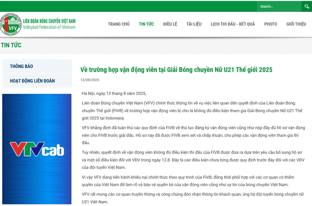 Liên đoàn bóng chuyền Việt Nam chính thức khiếu nại về án phạt đối với đội nữ U21 - Ảnh 1.