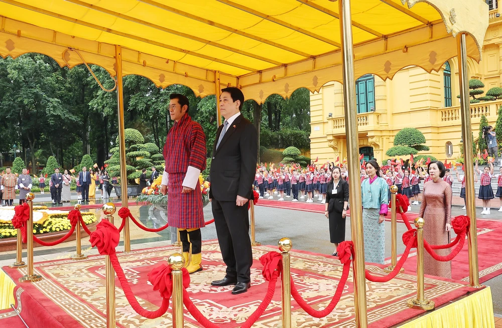 Chủ tịch nước Lương Cường chủ trì lễ đón cấp Nhà nước Quốc vương Bhutan - Ảnh 3.