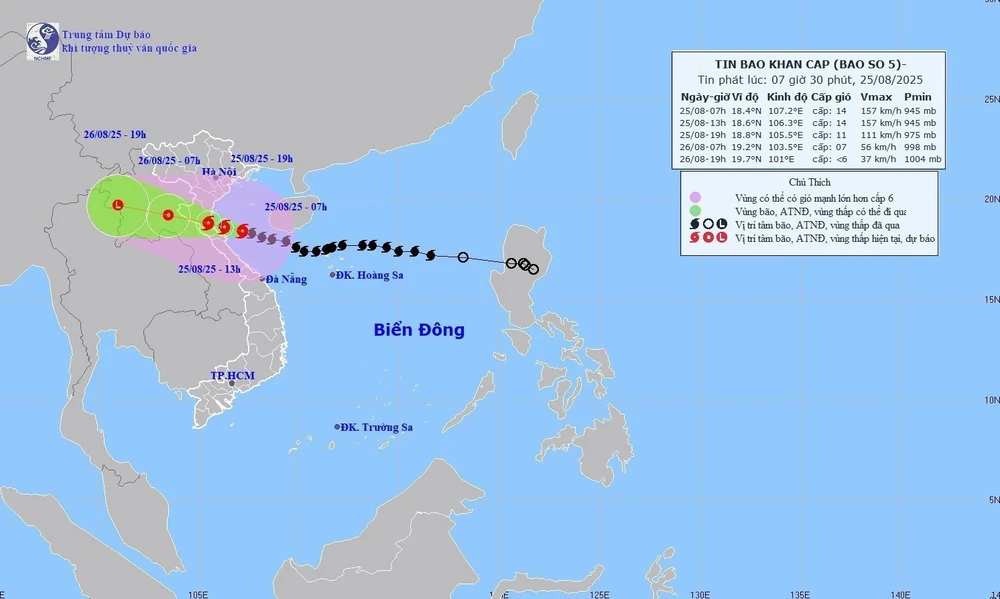 Tin bão khẩn cấp: Cơn bão số 5 (lúc 7h ngày 25/8) - Ảnh 1.