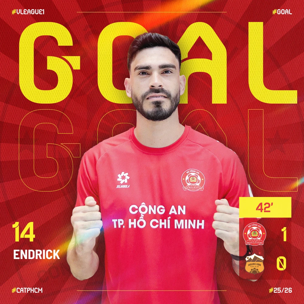 Endrick ghi bàn duy nhất, giúp CATPHCM đánh bại HAGL 1-0 ở vòng 3 V-League 2025-2026
