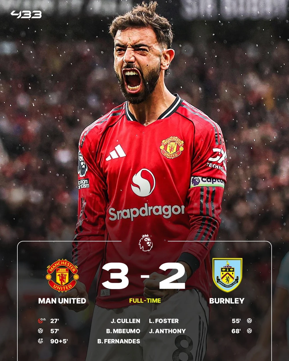 Bruno ghi bàn trên chấm 11m ở phút bù giờ, MU thắng trận đầu tiên ở Premier League mùa này - Ảnh 1.