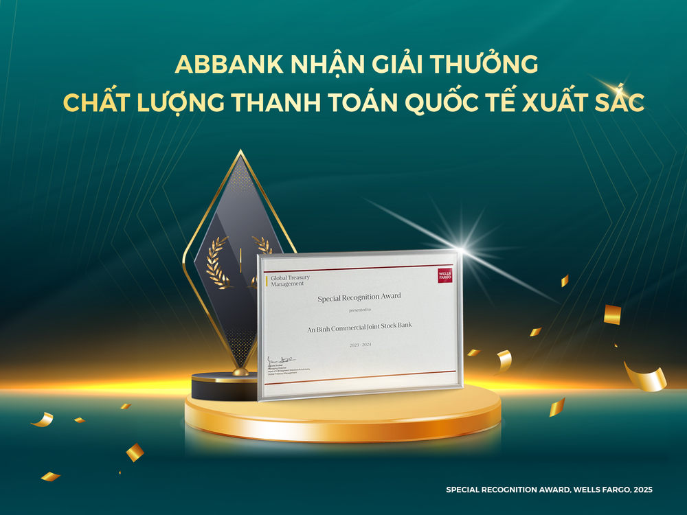 ABBANK nhận giải thưởng chất lượng thanh toán quốc tế xuất sắc từ ngân hàng Wells Fargo - Ảnh 1. ABBANK nhận giải thưởng chất lượng thanh toán quốc tế xuất sắc từ ngân hàng Wells Fargo - Ảnh 1.