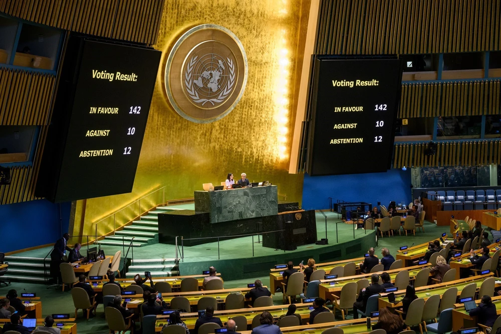 Đại hội đồng LHQ thông qua Tuyên bố New York về giải pháp hai nhà nước giữa Israel và Palestine - Ảnh 1.