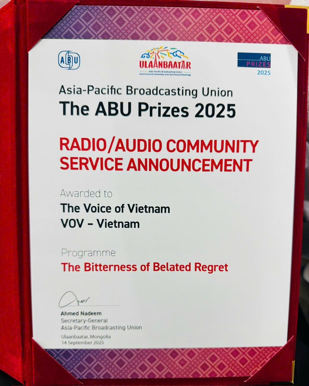 VOV đoạt giải Xuất sắc thể loại Thông điệp Xã hội tại Giải ABU 2025 - Ảnh 2.