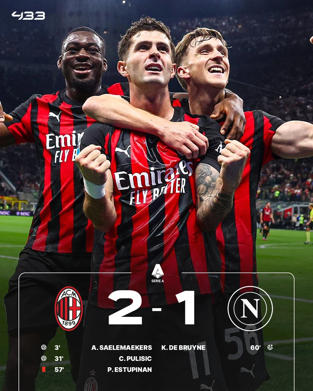 Thắng Napoli với 10 người, AC Milan chiếm ngôi đầu bảng ở Serie A - Ảnh 1.