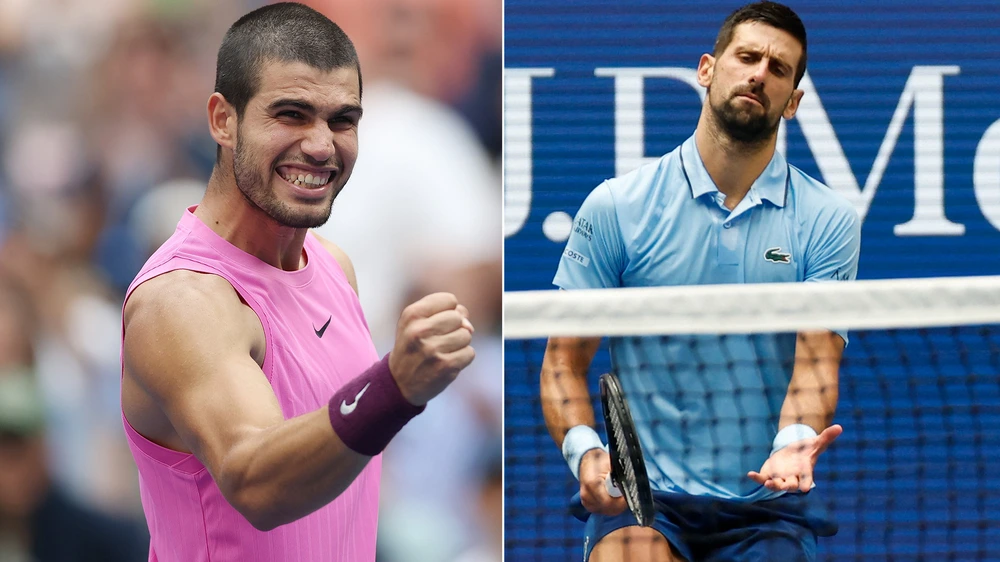 Carlos Alcaraz đánh bại Novak Djokovic, vào chung kết US Open sau chiến thắng áp đảo - Ảnh 1.