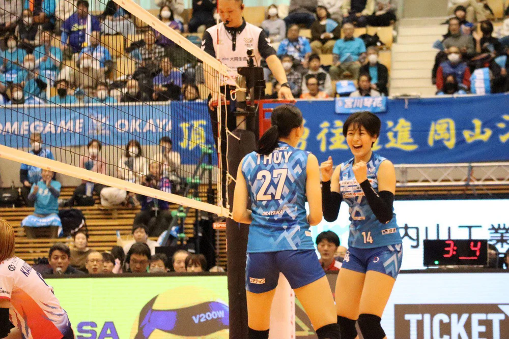 Bích Thủy đã ghi tổng cộng 45 điểm sau 6 trận ra sân cho Okayama Seagulls ở giải vô địch bóng chuyền Nhật Bản