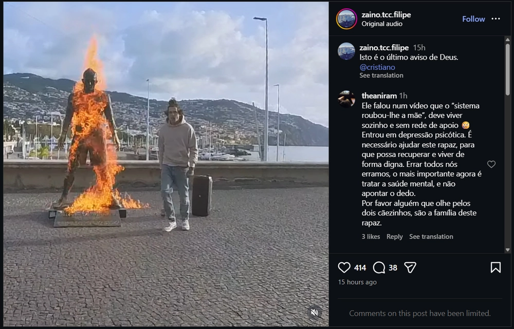 Bức tượng Cristiano Ronaldo bị đốt ngay trước bảo tàng CR7, kẻ phá hoại gửi thông điệp gây sốc - Ảnh 1.