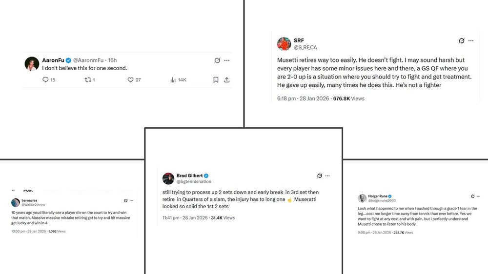 Người hâm mộ giận dữ, cáo buộc Lorenzo Musetti 'cố tình' bỏ cuộc trước Djokovic - Ảnh 1.