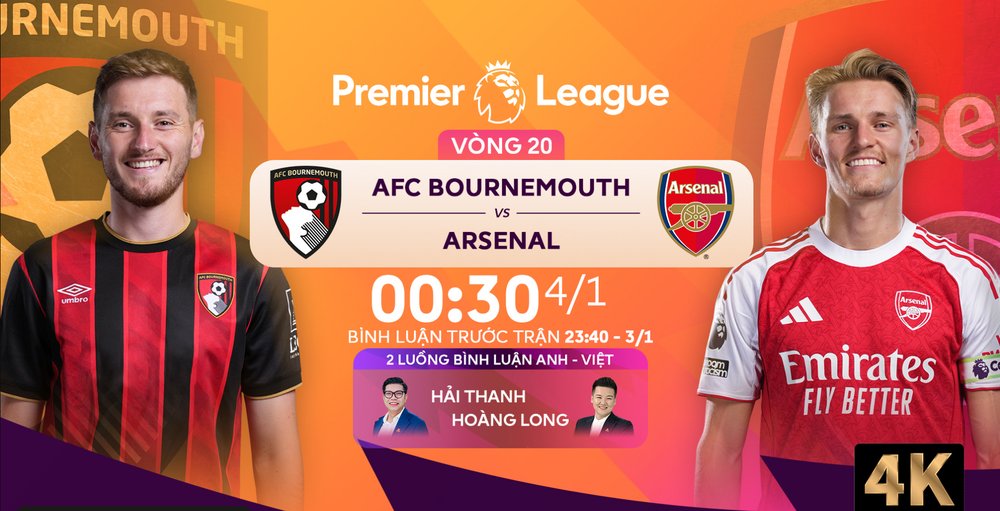 Link xem trực tiếp bóng đá Bournemouth vs Arsenal 00h30 ngày 4/1, Ngoại hạng Anh vòng 20 - Ảnh 2.