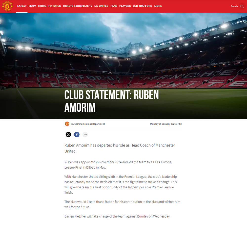 MU ra thông báo chính thức về việc sa thải Ruben Amorim - Ảnh 1.