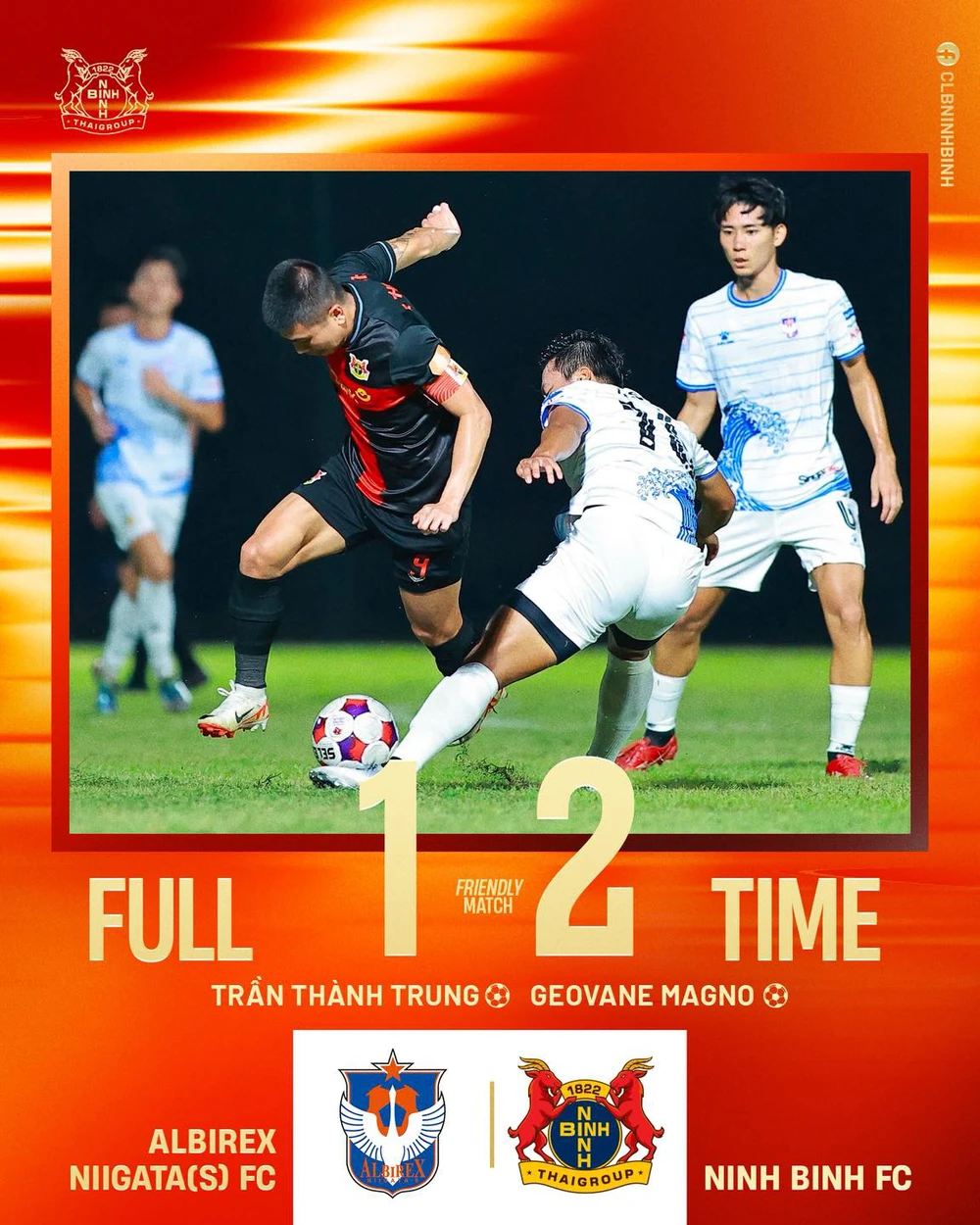 Trần Th&agrave;nh Trung tỏa s&aacute;ng, gi&uacute;p Ninh B&igrave;nh FC gi&agrave;nh chiến thắng 2-1 trước Albirex Niigata trong chuyến tập huấn ở Singapore