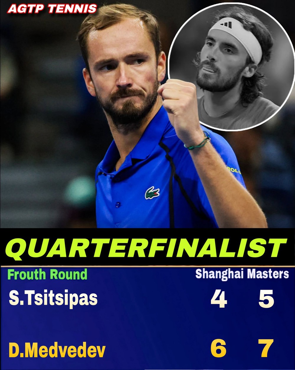 Medvedev vào tứ kết Shanghai Masters 2026. Ảnh: AGTP Tennis Medvedev vào tứ kết Shanghai Masters 2026. Ảnh: AGTP Tennis