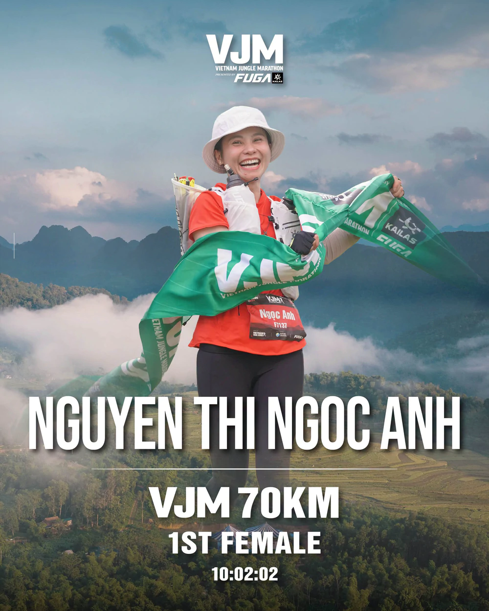 Ở nội dung nữ, Nguyễn Thị Ngọc Anh giành vị trí số một với thành tích 10 giờ 2 phút 2 giây. Ảnh: BTC Ở nội dung nữ, Nguyễn Thị Ngọc Anh giành vị trí số một với thành tích 10 giờ 2 phút 2 giây. Ảnh: BTC