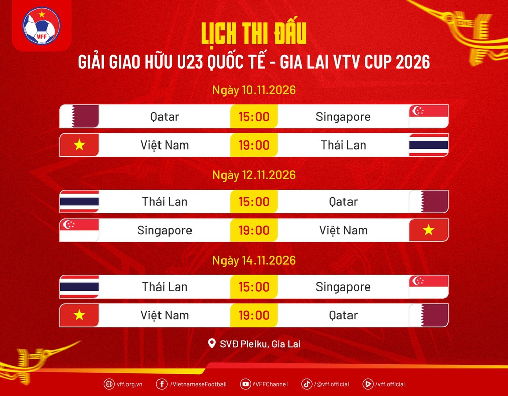 Lịch thi đấu giải U23 quốc tế-Gia Lai VTV Cup 2026 của U23 Việt Nam - Ảnh 1. Lịch thi đấu giải U23 quốc tế-Gia Lai VTV Cup 2026 của U23 Việt Nam - Ảnh 1.