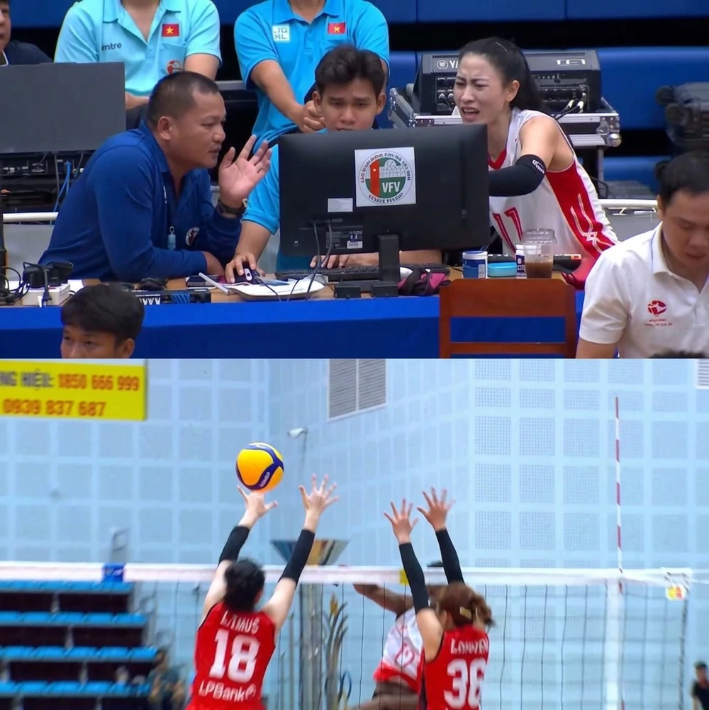 Tình huống bóng rõ ràng đã chạm tay Lưu Thị Huệ trước khi ra ngoài nhưng trọng tài lại cho điểm LPBank Ninh Bình khiến CĐV bức xúc Tình huống bóng rõ ràng đã chạm tay Lưu Thị Huệ trước khi ra ngoài nhưng trọng tài lại cho điểm LPBank Ninh Bình khiến CĐV bức xúc