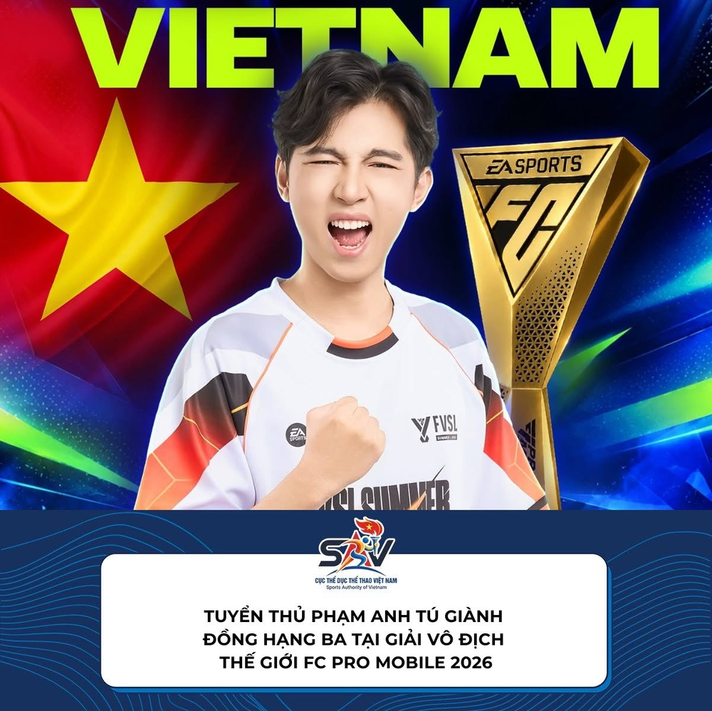 Tuyển thủ Việt Nam giành hạng Ba thế giới FC Mobile 2026, nhận thưởng hơn 500 triệu đồng - Ảnh 1. Tuyển thủ Việt Nam giành hạng Ba thế giới FC Mobile 2026, nhận thưởng hơn 500 triệu đồng - Ảnh 1.