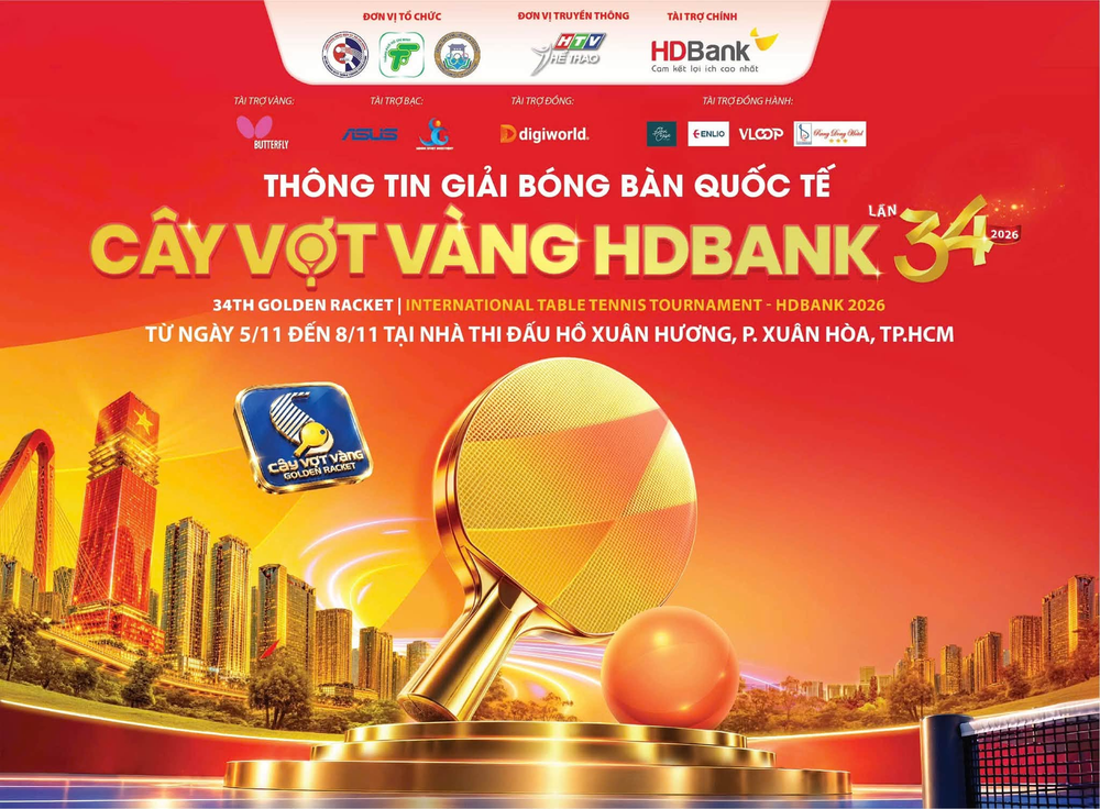 Giải bóng bàn quốc tế Cây vợt vàng 2026 công bố tổng tiền thưởng gần nửa tỷ đồng - Ảnh 1. Giải bóng bàn quốc tế Cây vợt vàng 2026 công bố tổng tiền thưởng gần nửa tỷ đồng - Ảnh 1.