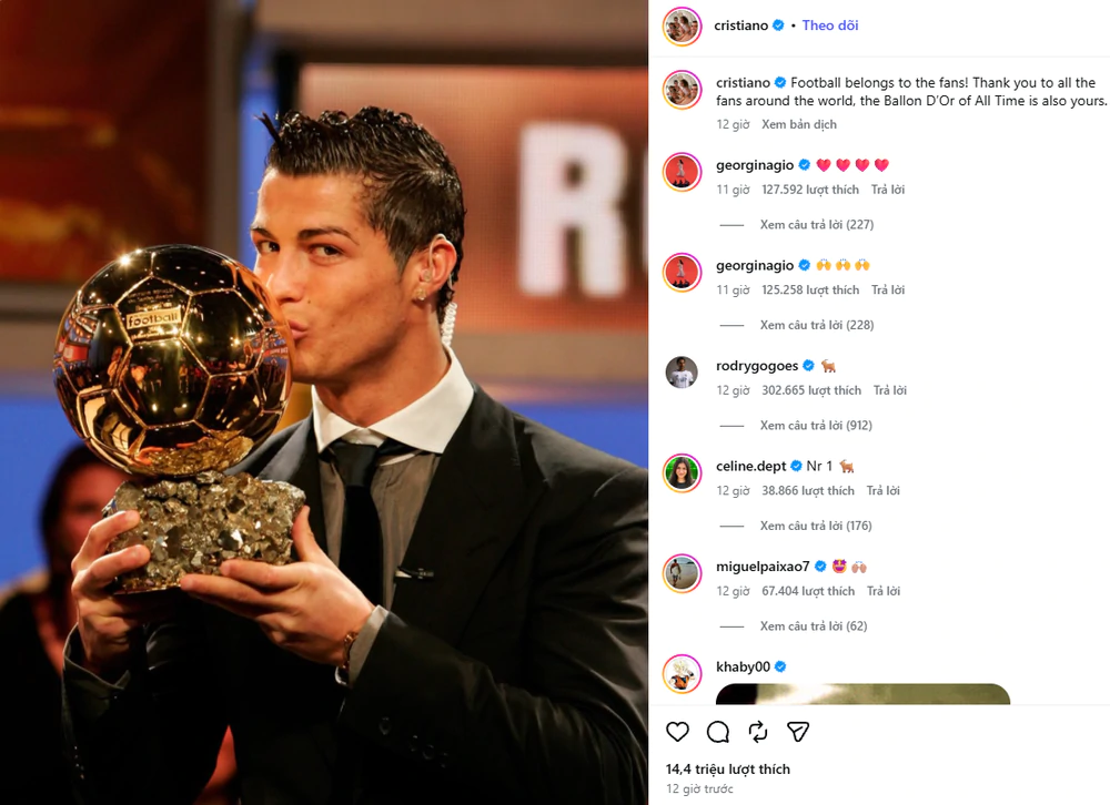 Ronaldo Lần Đầu Lên Tiếng Sau Khi Vượt Qua Messi, Giành Quả Bóng Vàng Xuất Sắc Nhất Lịch Sử - Ảnh 1.
