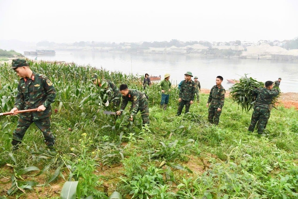 Khẩn trương lắp đặt cầu phao qua sông Lô phục vụ nhân dân đón Tết - Ảnh 2.