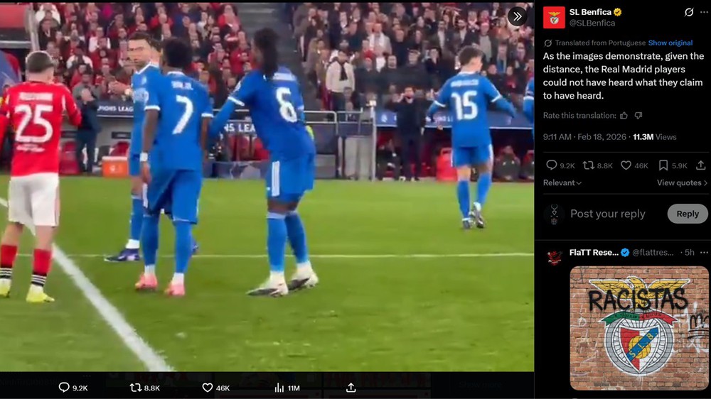 Benfica phản bác cáo buộc phân biệt chủng tộc ngôi sao Real Madrid - Ảnh 2. Benfica phản bác cáo buộc phân biệt chủng tộc ngôi sao Real Madrid - Ảnh 2.