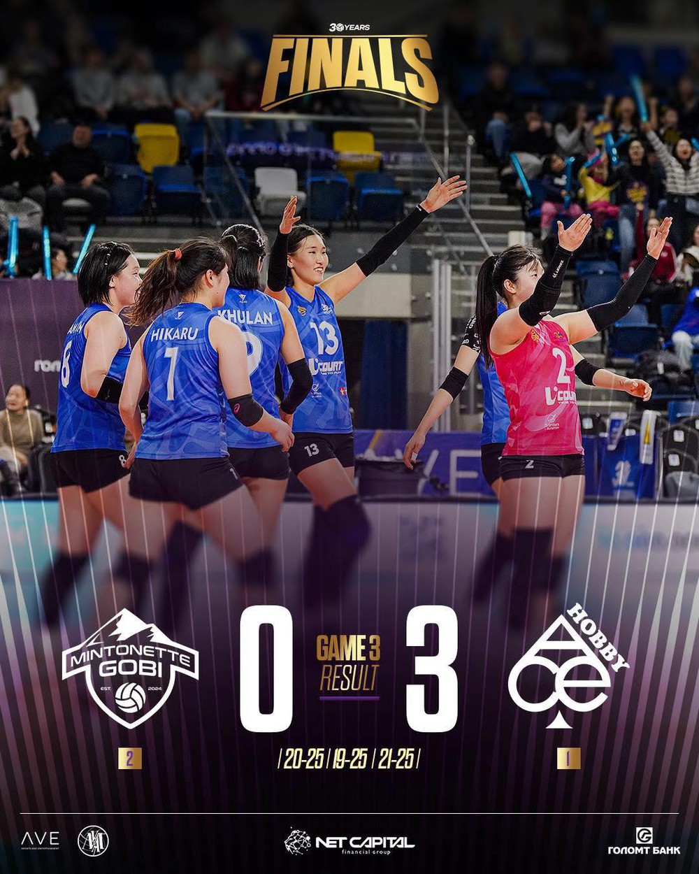 Hobby Ace đánh bại Mintonette Gobi Vc 3-0 trong trận đấu thứ 3 ở chung kết cúp bóng chuyền nữ Mông Cổ
