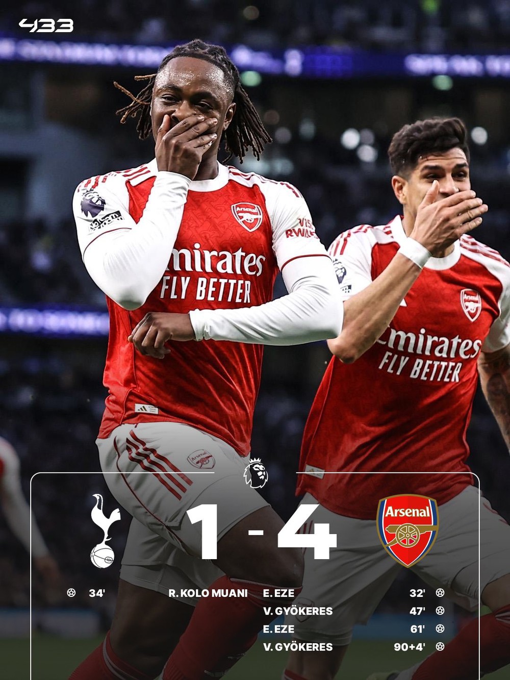 Eze và Gyokeres lập cú đúp, Arsenal thắng đậm Tottenham ở Premier League - Ảnh 3.
