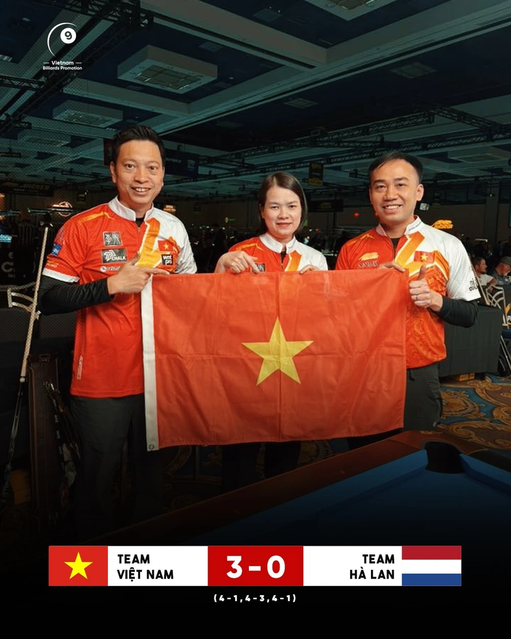 Billiards Việt Nam khởi đầu như mơ tại giải vô địch thế giới, đè bẹp đội Hà Lan 3-0 - Ảnh 1.